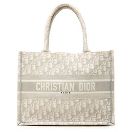 Autre Marque Bolso Book Tote Dior Gray Medium de lona bordada Oblique Castaño