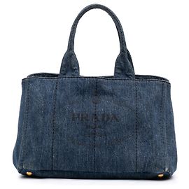 Prada Blue Denim Canapa Logo Tote Blau Andere