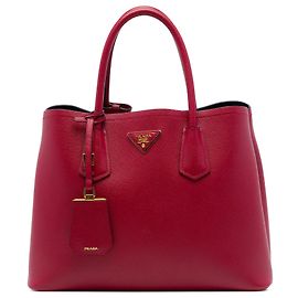 Prada Borsa Satchel Doppia in Pelle Saffiano Rossa Medium Rosso