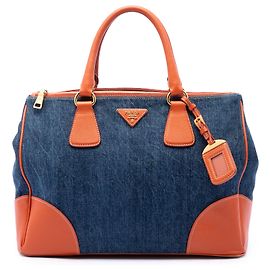 Bolsa de denim com acabamentos em Saffiano azul Prada Azul Outro