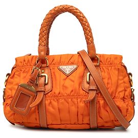 Borsa Satchel Prada Orange Tessuto Gaufre Arancione