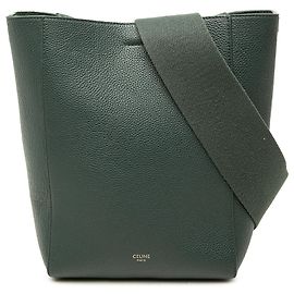 Céline Bolsa Bucket Seau Sangle Celine Small em couro de bezerro granulado verde Verde Verde escuro