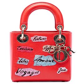 Autre Marque Mini Lady Dior de piel de becerro con cuentas roja Dior Roja