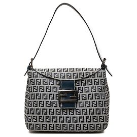 Fendi Gray Zucchino Canvas Double Flap Mamma Marron