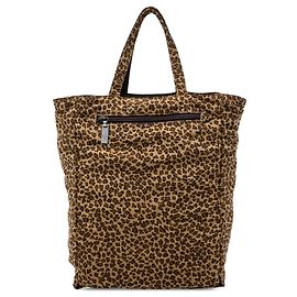 Bottega Veneta Brown Nylon Reversible Leopard Print Tote Brown