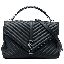 Autre Marque Borsa Satchel College Saint Laurent in pelle di pecora monogramma chevron nera Large Nero