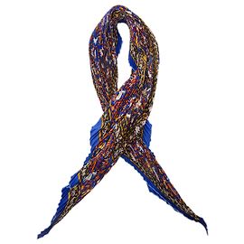 Carré de soie plissé Hermès Blue Chasse en Inde 140 Bleu