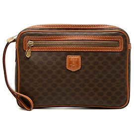 Céline Clutch Celine Brown Macadam Coated Canvas Castaño