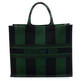 Autre Marque Dior Green Large Embroidered Canvas Checkered Book Tote Green