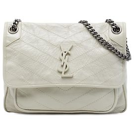 Autre Marque Saint Laurent White Medium Crinkled Calfskin Niki Blanc Écru