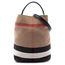 Bolsa Bucket Burberry Ashby em lona Mega Check castanha, tamanho Medium Marrom Castanho claro