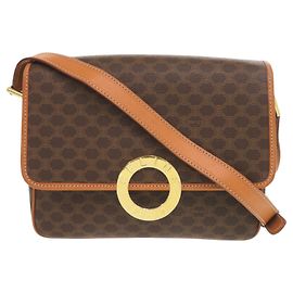 Céline Bolsa de Ombro Celine Vintage Circle Logo Macadam em Couro Marrom