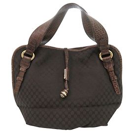 Céline Bolso Celine Macadam Canvas de cuero grabado Castaño