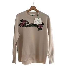 Autre Marque Maglione Carven in cotone e nylon beige con ricami floreali Beige