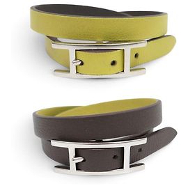 Hermès HERMES BEHAPI DOUBLE TOUR REVERSIBLE ARMBAND T XS LEDER GELB BRAUN BOX Andere