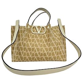 Sac cabas Valentino Garavani Medium Toile Iconographe en raphia beige Beige