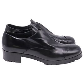 Miu Miu Lug Sole Laceless Oxfords in Black Leather  Black