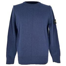 Stone Island Rundhals-Strickpullover aus navyblauer Wolle Blau Marineblau
