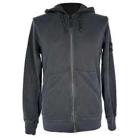 Felpa con cappuccio e zip Stone Island in cotone nero Nero