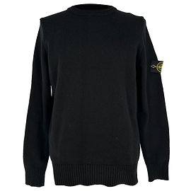 Stone Island Rundhals-Strickpullover aus schwarzer Wolle Schwarz