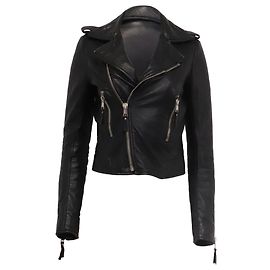 Casaco Biker Ajustado Balenciaga em Pele Preta Preto