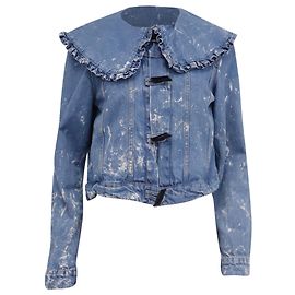 Giacca in denim Ganni Bleach con colletto a volant in cotone blu Blu