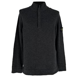 Stone Island Strickpullover mit halbem Reißverschluss aus dunkelgrauer Wolle Grau