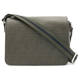 Bolso de hombro Fendi Zucca Pattern Castaño Verde Caqui