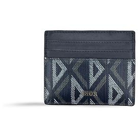 Christian Dior Card Holder Oblique Canvas and Leather Navy blue