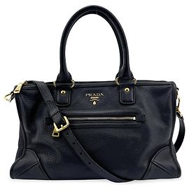 Bolso Satchel Convertible Prada Vitello Phenix Medium con Cremallera Frontal Negro