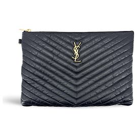 Autre Marque Saint Laurent Classic Monogram Wristlet Matelasse Chevron Leather Medium Preto