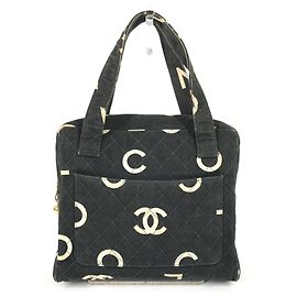 Chanel Vintage CC Coco Mark Logo Tote Handbag Black White