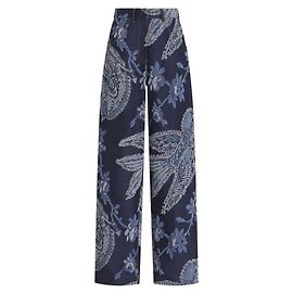 Etro Calças de Algodão Azuis Estampado Paisley Azul Azul escuro