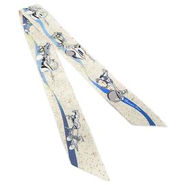 Hermès Hermes Space Derby Twilly Schal Weiß Blau Mehrfarben Roh