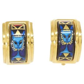Hermès Hermes Blue and Gold Clip-On Ohrringe Blau Golden
