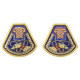 Hermès Hermes Blue and Gold Clip-On Ohrringe Blau Golden