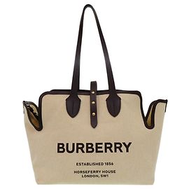 Sac cabas Burberry Soft Canvas Logo Horseferry Noir Beige