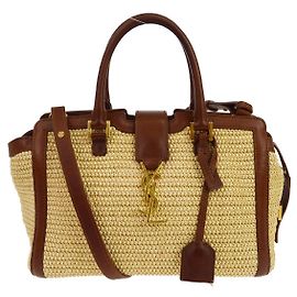 Autre Marque Saint Laurent Monogram Cabas Downtown Straw Baby Beige
