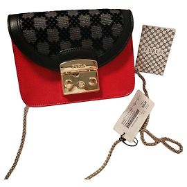 Furla Metropolis Mini Borsa Pelle Rossa e Broccato Nero Rosso