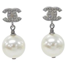 Chanel 36138 Silver and White Stud Earrings Silvery White
