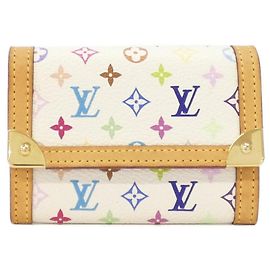 Louis Vuitton Multicolor Porte Monnaie Plat M92657 Carteira/Porta-moedas Branco Dourado