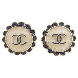 Chanel Black and White Stud Earrings Black White