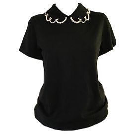 Comme Des Garcons Comme des Garçons Tricot Top de Algodão Preto com Pérolas Preto