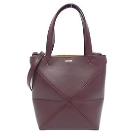 Loewe Puzzle Fold Mini Tote Handtasche Bordeaux