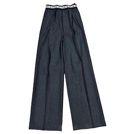Céline Celine Pantalones Wide Leg de lana y algodón Gris