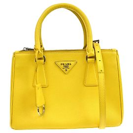 Prada Galleria Double Zip Saffiano Leather Small Amarelo