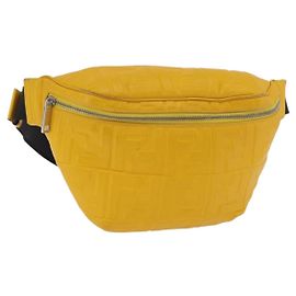 FENDI Zucca Waist Bag Leather Yellow Silver 7VA434 Auth BA16103A Silvery Yellow