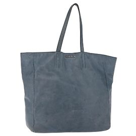 Saco Tote Miu Miu Couro Navy Silver Auth 205818 Prata Azul marinho