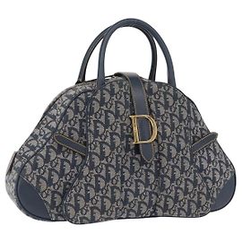 Bolsa de mão Christian Dior Trotter Canvas Double Saddle Navy Gold Tone Auth ka6525A Outro Azul marinho