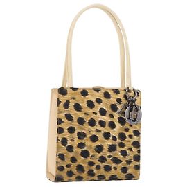 Bolsa Christian Dior Canvas Beige Silver Auth 205405V Prata Bege